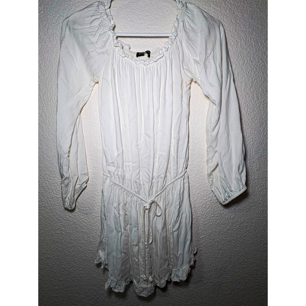 Brandy Melville White Scoop Neck Long Sleeve Ruffle Romper Drawstring One Size